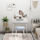 HOMCOM - Coiffeuse avec miroir rond et 2 tiroirs - 31,5 po L x 15,7 po l x 49,2 po H - blanc-2 tiroirs offrent un grand espace de rangement et protègent vos cosmétiques de la poussière 