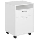 HOMCOM - Classeur vertical avec tiroirs à roulettes - blanc-Un espace de rangement spacieux avec étagère ouverte, tiroir et grande armoire est utilisé pour les dossiers et autres documents importants   
