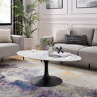 Modway - Lippa Ovale de 48 po Faux marbre Table basse - Noir Blanc-Socle métallique résistant aux éclats