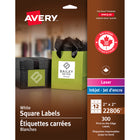 Avery - Étiquettes carrées blanches, pour impression jusqu’au bord, permanentes, 1 1/2 po x 1 1/2 po, paquet de 300 (22806)-Ne s’écornent pas, ne tombent pas 