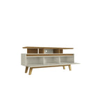 Manhattan Comfort - Meuble TV Yonkers 62,99 po style Mid-Century Modern - Blanc cassé et Cannelle-Comprend 1 ouverture pour la gestion des fils et câbles
