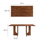 Modway - Rivian Rectangulaire 70 po Bois Table à manger, Noyer-Bois massif de manguier