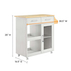 Modway - Cuisine Chariot de cuisine, Blanc Naturel-Plateau en caoutchouc