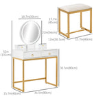 HOMCOM - Coiffeuse avec miroir rond - 31,5 po L x 15,7 po l x 52 po H - blanc-Le design compact de cette coiffeuse est parfait pour les petits espaces 