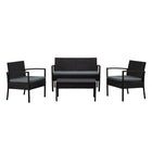 Manhattan Comfort - Ensemble de conversation moderne Noli pour patio, 4 personnes, avec table basse - Noir et gris - Ensemble de 4-Ensemble de conversation moderne d'extérieur 4 pièces avec 2 fauteuils, 1 canapé et 1 table basse