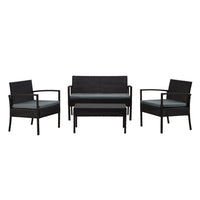 Manhattan Comfort - Ensemble de conversation moderne Noli pour patio, 4 personnes, avec table basse - Noir et gris - Ensemble de 4-Ensemble de conversation moderne d'extérieur 4 pièces avec 2 fauteuils, 1 canapé et 1 table basse