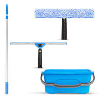 Gritt Commercial - Ensemble professionnel de nettoyage de vitres - Raclette de 14 po - Lave-vitres de 14 po - Perche télescopique de 6 pi - Seau de 3 gallons-3 outils pour un nettoyage de vitres professionnel