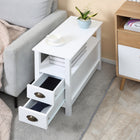 HOMCOM - Table d’appoint mince avec 2 tiroirs et étagère de rangement - blanc-Couleur : Blanc 