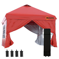 Outsunny - Tente auvent pliante 10 pi l x 10 pi L - Abri soleil instantané - Rouge-Tente de fête 10 po x 10 po avec 4 parois amovibles, idéale pour une utilisation lors d’événements en plein air