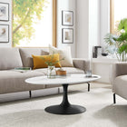 Modway - Lippa Ovale de 42 po Bois Table basse - Noir Blanc-Socle métallique résistant aux éclats