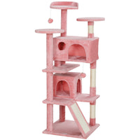 PawHut - arbre à chat 54 po avec poteaux à griffer, condos - rose-Centre de jeux d'activités qui divertit et maintient les chats actifs 