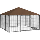 PawHut - chenil pour chien d’extérieur 6,9 pi L x 6,9 pi l x 5 pi H avec auvent et gamelles rotatives-Le toit offre du confort par temps chaud et une protection contre la pluie 