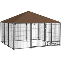 PawHut - chenil pour chien d’extérieur 6,9 pi L x 6,9 pi l x 5 pi H avec auvent et gamelles rotatives-Le toit offre du confort par temps chaud et une protection contre la pluie 