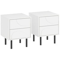 HOMCOM - Table de chevet avec tiroirs à ouverture par pression - blanc - lot de 2-Finition blanche minimaliste associée à des pieds en métal noir, convient à tout décor moderne