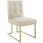 Modway - Privy Acier inoxydable doré Tissu rembourré Chaise d’accent pour salle à manger - Beige doré-Fauteuil à manger Glam Deco