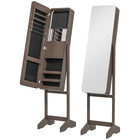 HOMCOM - Armoire à bijoux avec miroir autoportante - 11,75 po L x 57,5 po l x 14,25 po H - marron-Armoire à bijoux autoportante avec support, idéale pour le salon, la chambre à coucher, la salle de bain, etc. 