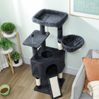 PawHut - arbre à chat 47 po avec grande niche confortable, hamac - gris foncé-Construit avec des panneaux de particules épais, garantissant une structure sûre et stable 