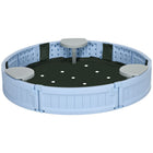Outsunny - Bac à sable d’extérieur pour enfants avec couvercle - bleu clair-Équipé de trois bancs semi-circulaires, permettant aux enfants de s'asseoir. 
