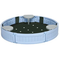 Outsunny - Bac à sable d’extérieur pour enfants avec couvercle - bleu clair-Équipé de trois bancs semi-circulaires, permettant aux enfants de s'asseoir. 