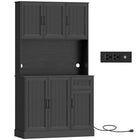 HOMCOM - Armoire de garde-manger 71 po avec station de charge - noir-Quatre placards et un tiroir offrent un espace de rangement de cuisine ample et organisé 