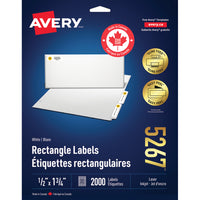 Avery - Étiquettes rectangulaires blaches avec Easy Peel, 1/2 po x 1-3/4 po, Paquet de 2000 (5267)-1-3/4 po x 1/2 po, blanc