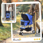 PawHut - Poussette pour animaux de luxe à 3 roues avec frein, auvent, porte-gobelets, bleu-Fenêtres en maille respirante gardant les animaux au frais et à l'aise 