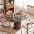 HOMCOM - Table de ferme extensible convertible ronde à ovale 43,5 po-59 po pour 6-8 personnes - grain de bois noyer-Style ferme avec finition en noyer et base rayée ronde pour une touche rustique chaleureuse 