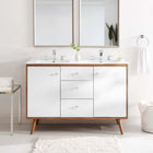 Modway - Transmit Double évier 48" Vanette de salle de bain - Blanc noyer-Pattes en bois écartées