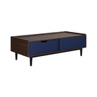Manhattan Comfort - Table basse Duane 120 cm style mid-century moderne - marron foncé et bleu marine-Garantie limitée du fabricant de 30 jours