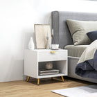HOMCOM - Table de nuit avec panneau cannelé - blanc-Tiroir dissimulé pour le rangement et compartiment supplémentaire pour livres ou objets de décoration 