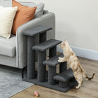 PawHut - Escaliers pour animaux à 4 marches, poteau à griffer recouvert de tapis - gris foncé-Favorise le désir naturel de chasse et de jeu de votre chat tout en protégeant vos meubles de la destruction 