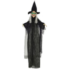HOMCOM - Accessoire d'Halloween sorcière noire avec yeux lumineux-Sorcière noire avec des cheveux et des mains blancs 