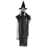 HOMCOM - Accessoire d'Halloween sorcière noire avec yeux lumineux-Sorcière noire avec des cheveux et des mains blancs 