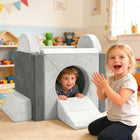 Qaba - Canapé de jeu modulaire pour enfants 12 pcs, sofa sectionnel pour enfant - gris-Se transforme en cabane, canapé ou blocs d’escalade pour un jeu polyvalent  
