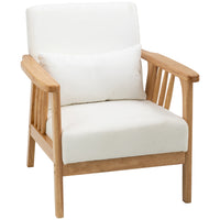 HOMCOM - Fauteuil d’appoint avec assise et dossier rembourrés pour chambre - blanc crème-Le cadre en bois naturel avec une surface au toucher velours apporte un charme ancien à votre espace préféré 
