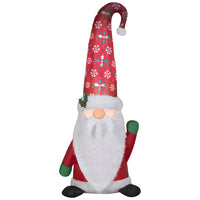 GEMMY - Tomten de Noël gonflable à motif damassé avec chapeau incurvé - 152 cm-Barbe et garnitures en peluche
