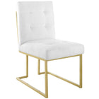 Modway - Privy Acier inoxydable doré Tissu rembourré Chaise d’accent pour salle à manger - Or Blanc-Fauteuil à manger Glam Deco