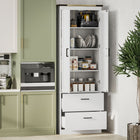 HOMCOM - Armoire de cuisine haute 67 po avec étagères réglables - grain de bois blanc crème-Deux étagères réglables sur 3 niveaux offrent un rangement personnalisable 