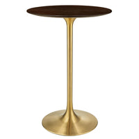 Modway - Lippa Noyer cerisier rond de 28 po Bois Bar Table, Noyer cerise doré-Table de bar moderne