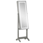 HOMCOM - Coffret à bijoux miroir verrouillable avec lumière led - 18 po L x 14,25 po l x 59,75 po H - gris-Miroir pleine longueur pour se préparer, l’angle est ajustable selon vos besoins 
