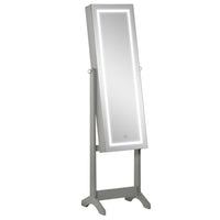 HOMCOM - Coffret à bijoux miroir verrouillable avec lumière led - 18 po L x 14,25 po l x 59,75 po H - gris-Miroir pleine longueur pour se préparer, l’angle est ajustable selon vos besoins 