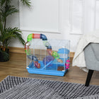 PawHut - Cage pour hamster 18 po L Grande Maison pour petits animaux à 2 niveaux - Bleue-Une petite maison sur la plateforme surélevée avec une échelle pour monter et descendre facilement