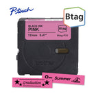 Brother - BTAGP31 Ruban non laminé rose avec texte noir authentique pour étiqueteuse P-touch, 12 mm (L) x 4 m (l)-Btag + P-touch = une équipe créative du tonnerre. Utilisez les rubans d’étiquettes non laminées Btag de 12 mm conçus spécialement pour les étiqueteuses P-touch PT-N10, PT-N20 et PT-N25BT de Brother.