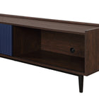 Manhattan Comfort - Meuble TV Duane 59,25 po style Mid-Century Modern - Brun Foncé et Bleu Marine-Design nervuré avec finition stratifiée effet bois