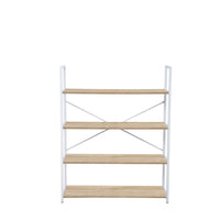 Simply 4-Tier Bookcase - Blanc-Cadre en métal avec étagères en grain de bois