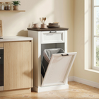HOMCOM - Buffet bas anti-animaux 10 gallons à poubelle basculante avec tiroir - effet bois blanc-Le tiroir lisse et silencieux range les sacs-poubelle et les essentiels pour une organisation facile 