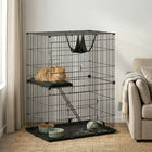 PawHut - Cage pour chat à 2 niveaux d’intérieur avec hamac, coussins pour 1 à 2 chatons-Les grandes portes permettent une interaction et un nourrissage faciles chaque jour 
