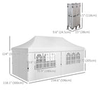 Outsunny - Tente auvent pliante réglable 20 pi l x 10 pi L avec paroi latérale - Sac de transport - Blanc-Le toit en tissu Oxford offre une protection UV