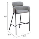 Zuo - Bremor Tabouret de bar - Gris ardoise-Garantie limitée de 3 ans