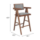 Zuo - Delhi Tabouret de bar - Gris/Noyer - Ensemble de 2-Garantie limitée de 3 ans